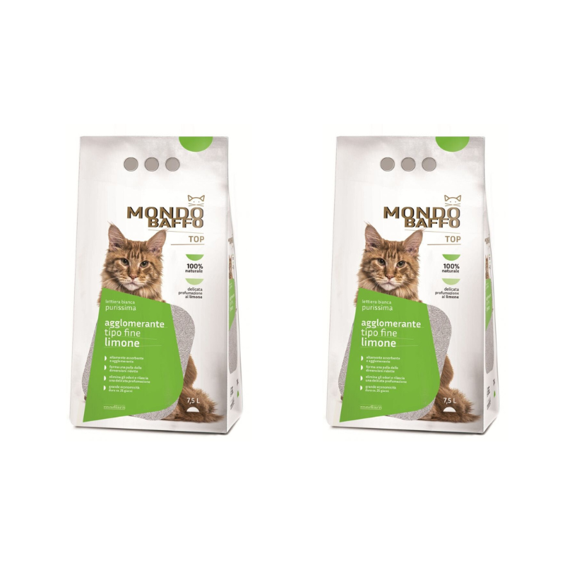 Mondo Baffo Lettiera Agglomerante per Gatti 7,5 Litri - Profumata al Limone - 2 Sacchetti Mondo Baffo Lettiera Agglomerante per Gatti 7,5 Litri - Profumata al Limone - 2 Sacchetti